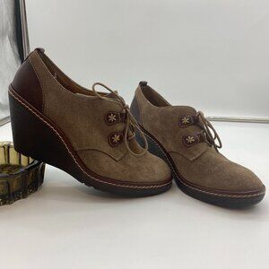 Sofft Boots Womens 8.5w Camila Wedge Booties Brown Leather Ankle Lace Up